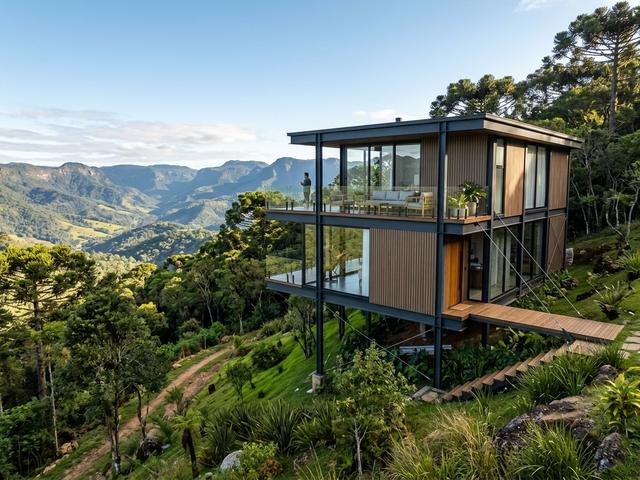 Construção residencial em Steel Frame em terreno em declive em Campo Largo